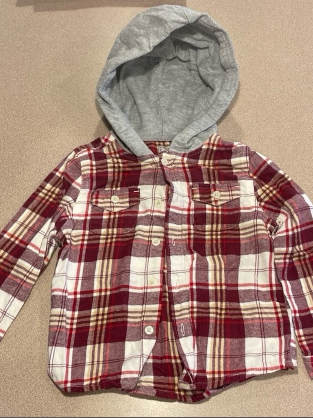 Wonder Nation Kids Red Plaid Hooded Button-Up Shirt 5T girls